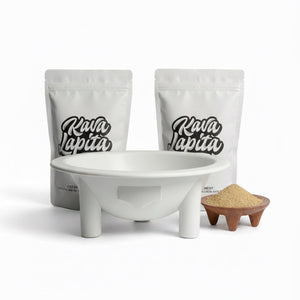 two kava lapita bags solomon island kava with a white kavafied tanoa kava bowl