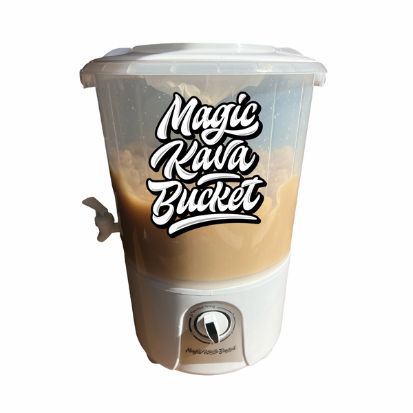 Magic Kava Bucket with kava drink inside on a white background